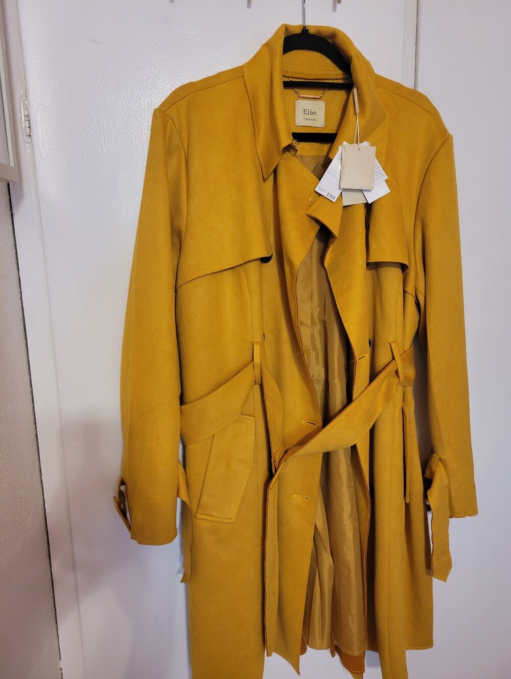 Tahari Brand New Mustard Faux Leather Coat